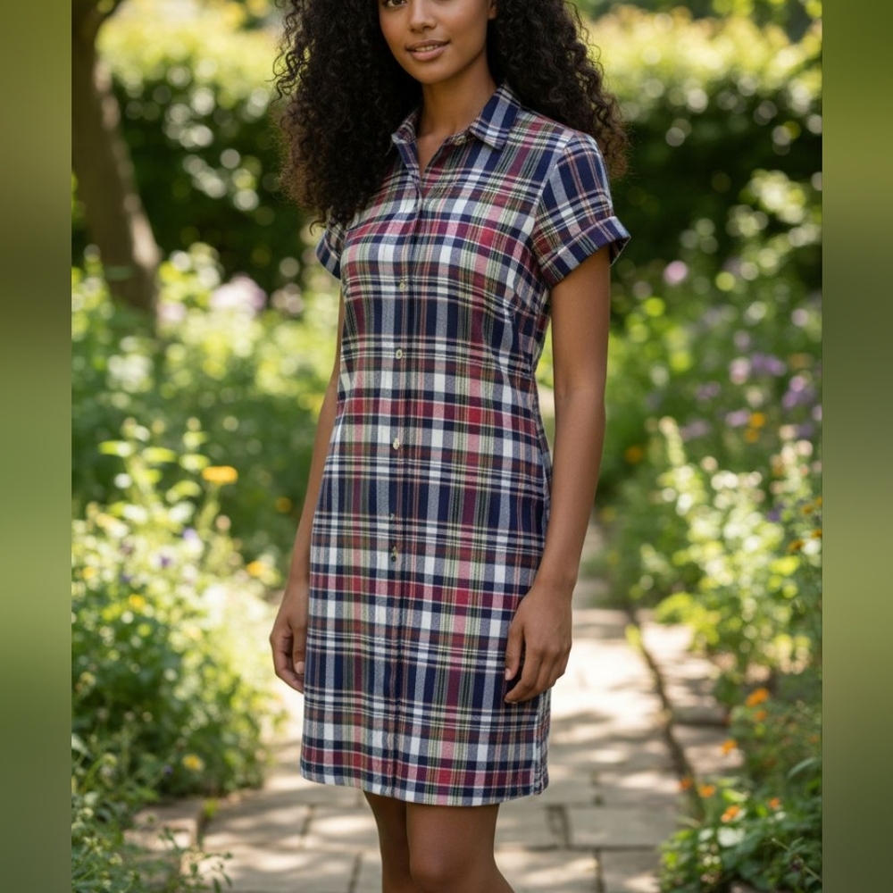 EUC J. Crew Factory Madras Size XL Plaid Button Down Shirt Dress!!